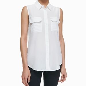 Equipment 100% Silk beige light tan neutral Signature Sleeveless blouse L